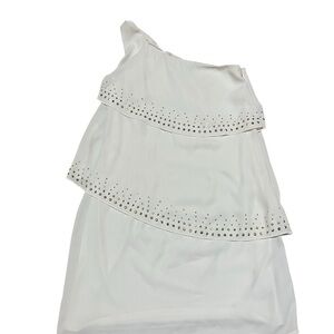 Express White One Shoulder Dress with Gold Studs